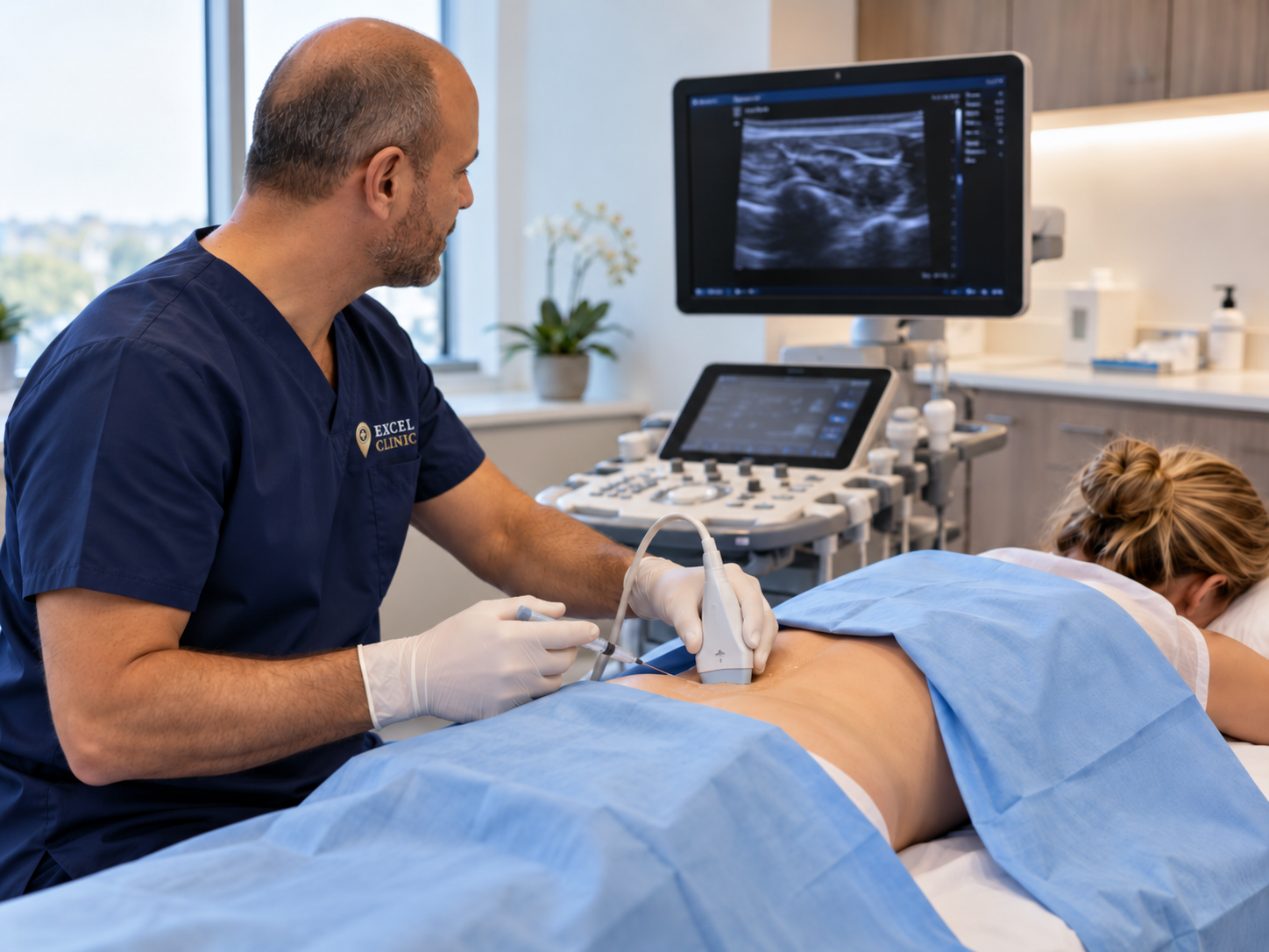 orthopadic surgeondoing ultrasound guided spinal injection